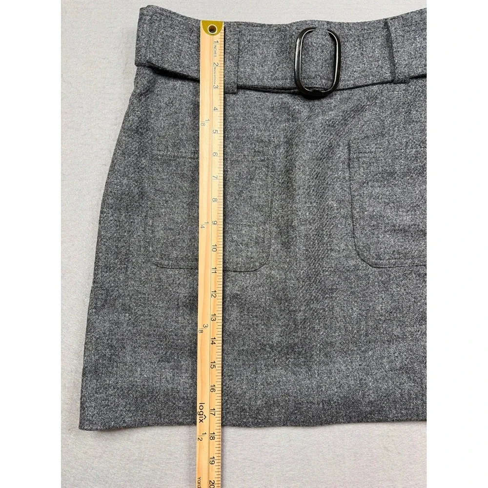 Sezane Grey Virgin Wool Tweed Belted Mini Skirt‎ Size 40 US 8